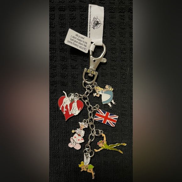 Epcot UK Pavilion Keychain Alice Mary Poppins 101 Dalmatians Disney Parks NEW - Picture 1 of 4